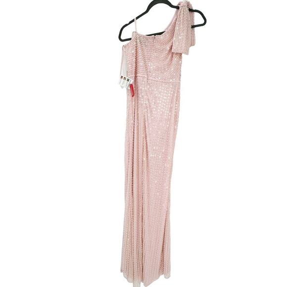 Mac Duggal Pearl Embellished Soft Tie One Shoulder Gown Pink Size 4 NWT - Picture 9 of 14